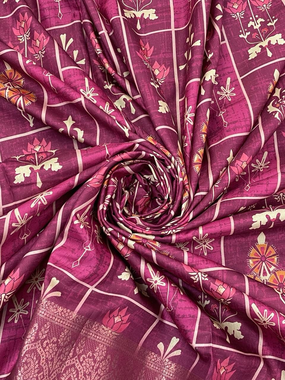 Super extravagant Wine Digital Printed Dola Silk Saree With Beguiling Blouse Piece