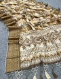 A glam Brown Digital Printed Dola Silk Saree With Winsome Blouse Piece