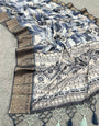 Delightful Grey Digital Printed Dola Silk Saree With Ethereal Blouse Piece