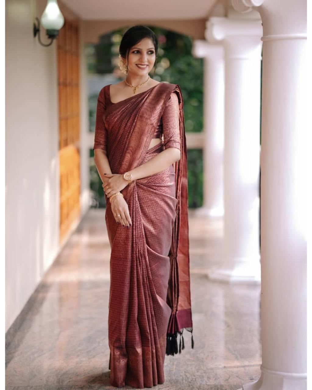 Improbable Wine Soft Silk Saree With Wonderful Blouse Piece