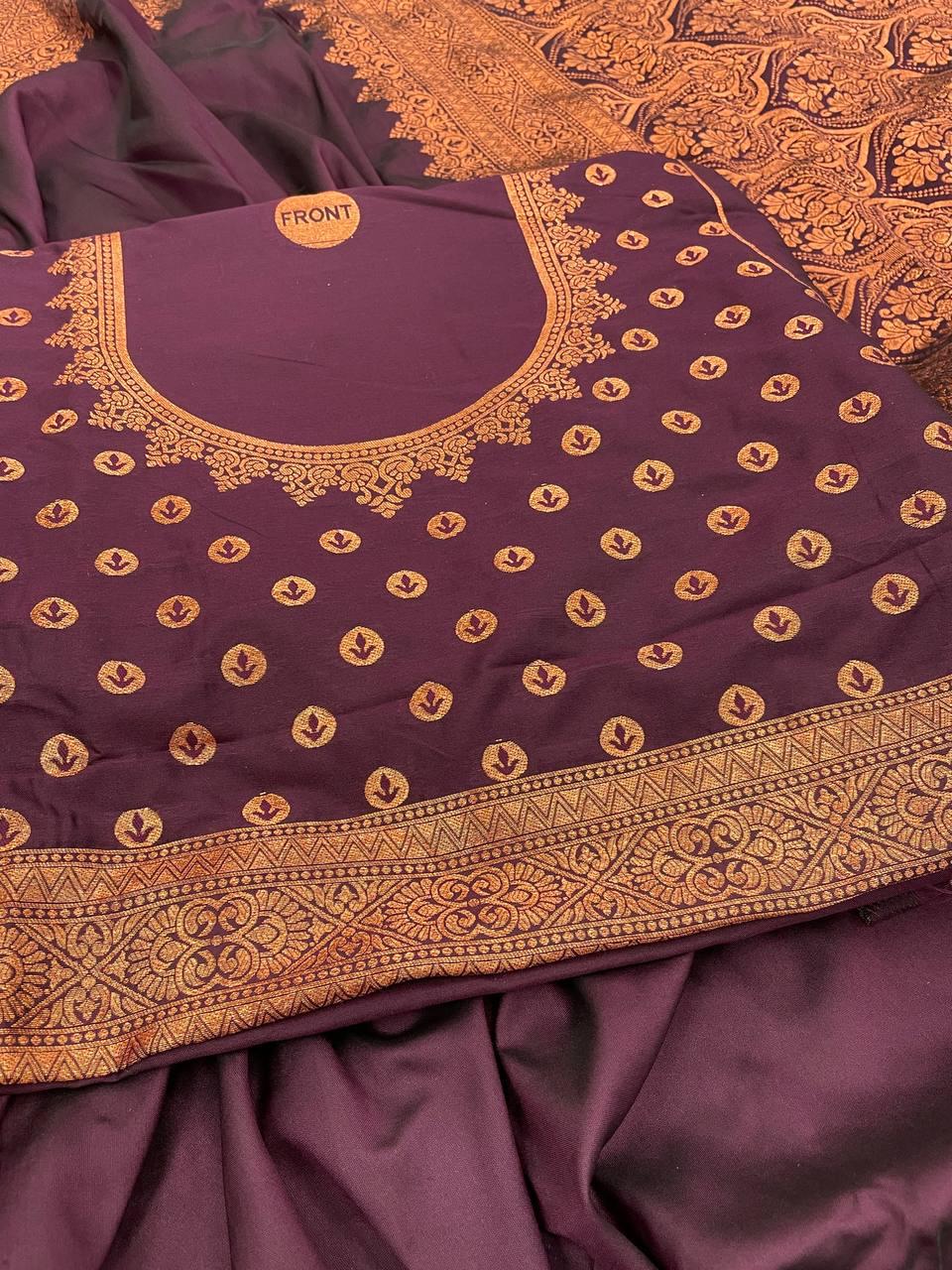 Trendy Wine Soft Banarasi Silk Saree With Lissome Blouse Piece