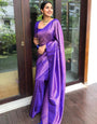 Elision Blue Soft Silk Saree With Skinny Blouse Piece