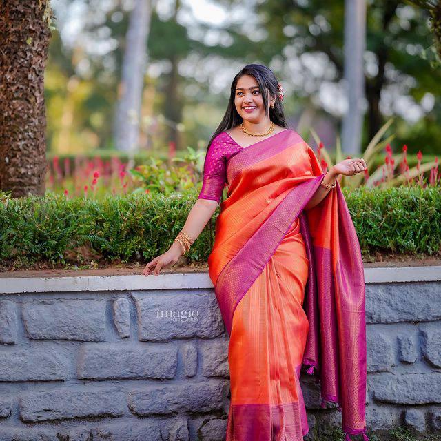 Inspiring Orange Soft Silk Saree With Captivating Blouse Piece