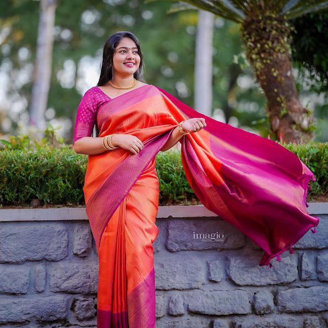 Inspiring Orange Soft Silk Saree With Captivating Blouse Piece