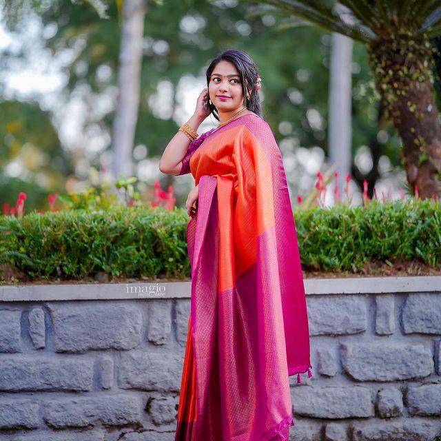 Inspiring Orange Soft Silk Saree With Captivating Blouse Piece