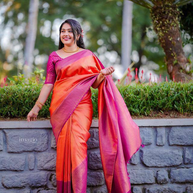 Inspiring Orange Soft Silk Saree With Captivating Blouse Piece