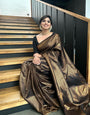 Enigmatic Black Soft Silk Saree With Jazzy Blouse Piece