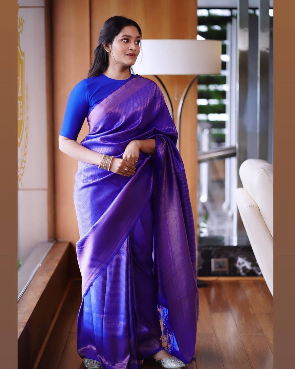 Smart Blue Soft Silk Saree With Staring Blouse Piece