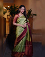 Beautiful Green Soft Silk Saree With Charming Blouse Piece