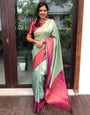 Invaluable Sea Green Soft Silk Saree With Bucolic Blouse Piece