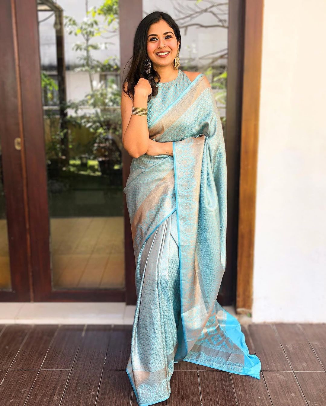 Chatoyant Sky Soft Silk Saree with Unique Blouse Piece