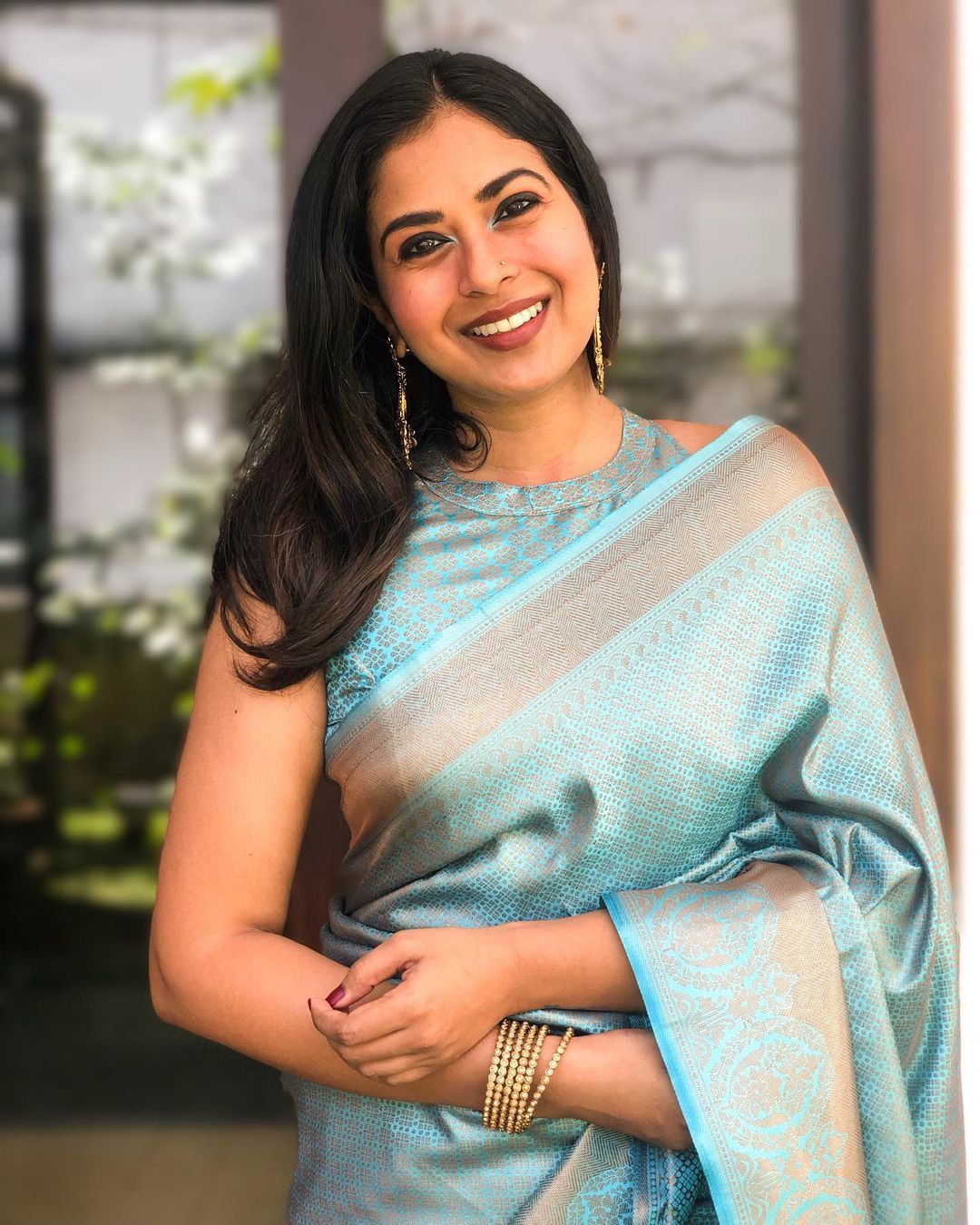 Chatoyant Sky Soft Silk Saree with Unique Blouse Piece