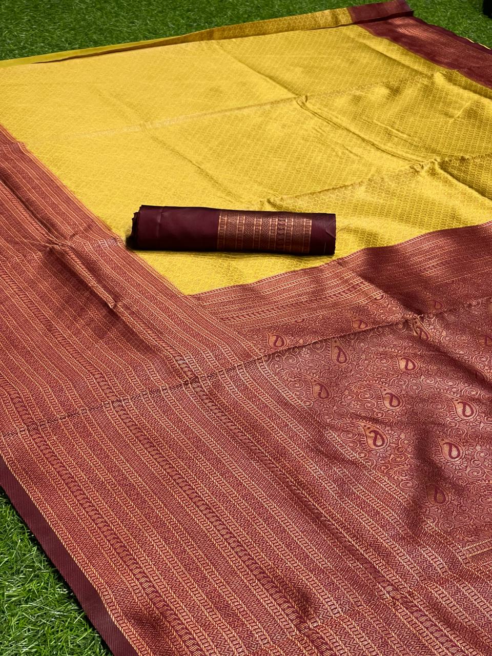 Lovely Golden Soft Silk Saree with Beautiful Blouse Piece