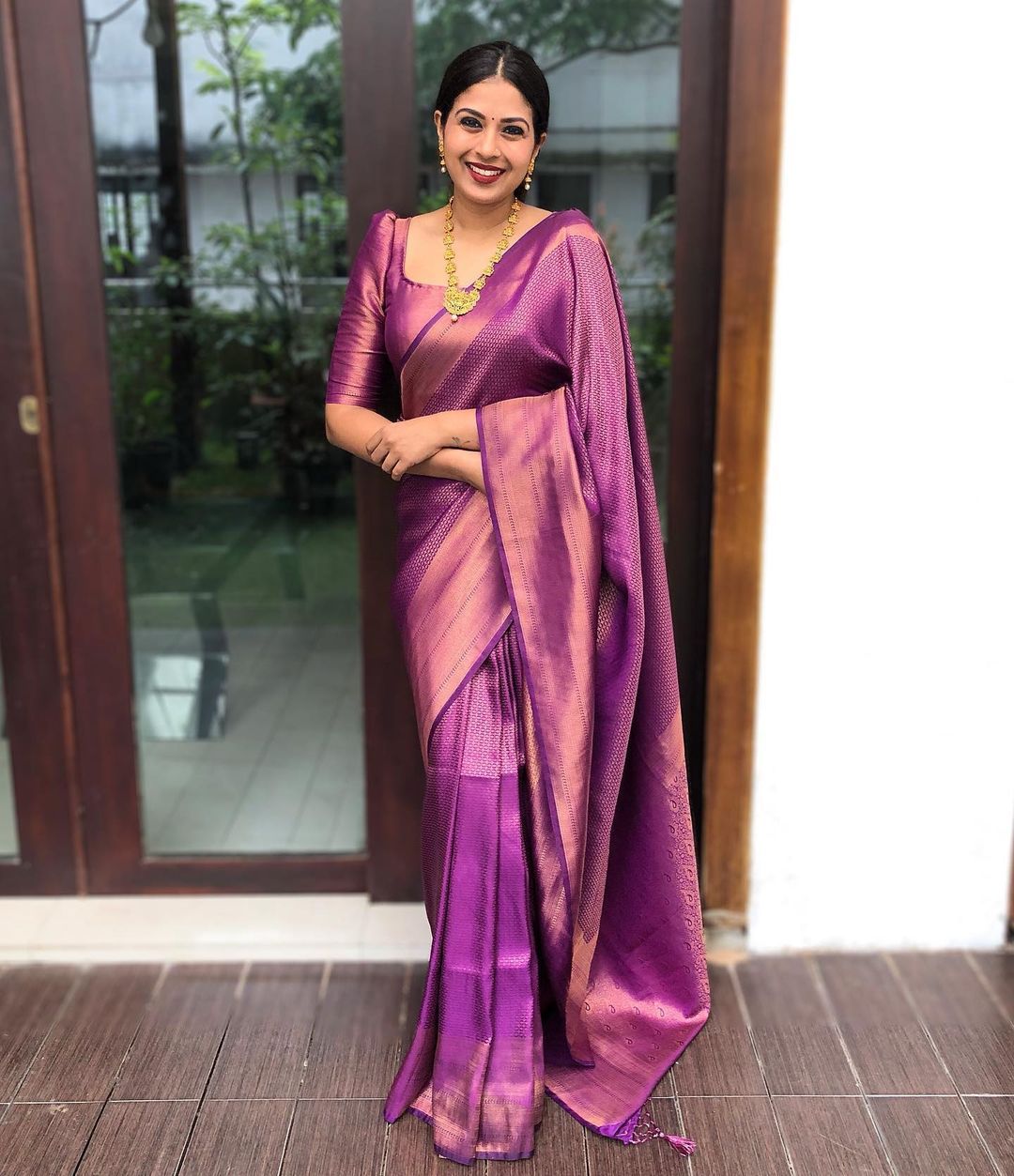 Twirling Purple Soft Silk Saree with Phenomenal Blouse Piece