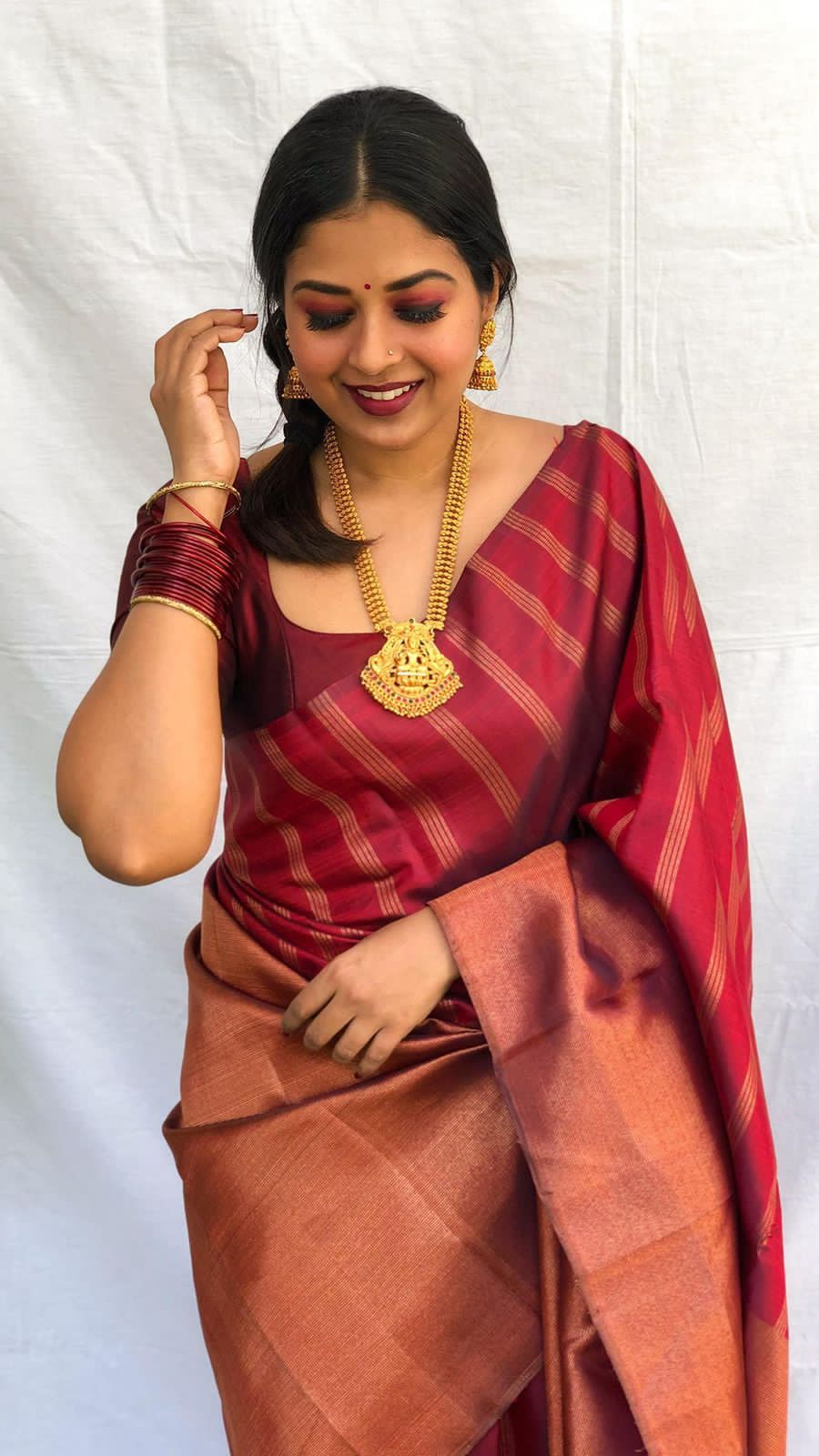 Ideal Maroon Soft Silk Saree with Assemblage Blouse Piece