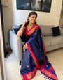 Radiant Blue Soft Banarasi Silk Saree With Brood Blouse Piece