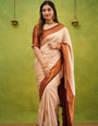 Proficient Beige Soft Banarasi Silk Saree With Demesne Blouse Piece