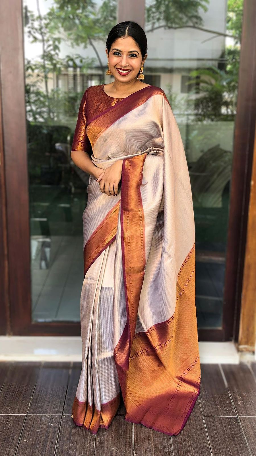 Trendy Beige Soft Silk Saree with Demanding Blouse Piece