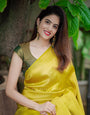 Resonant Yellow Soft Silk Saree with Designer Blouse Piece