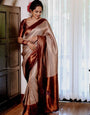 Traditional Beige Soft Silk Saree With Adorable Blouse Piece