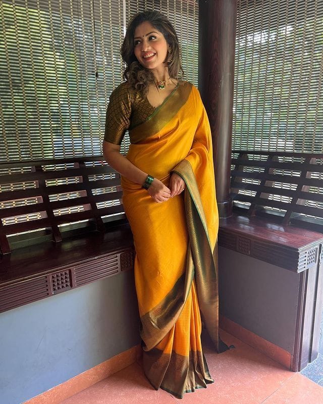 Glowing Yellow Soft Silk Saree with Hypnotic Blouse Piece