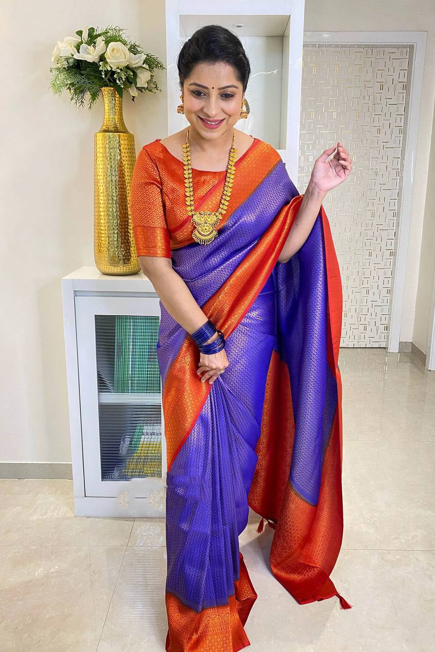 Invaluable Royal Blue Soft Silk Saree With Forbearance Blouse Piece