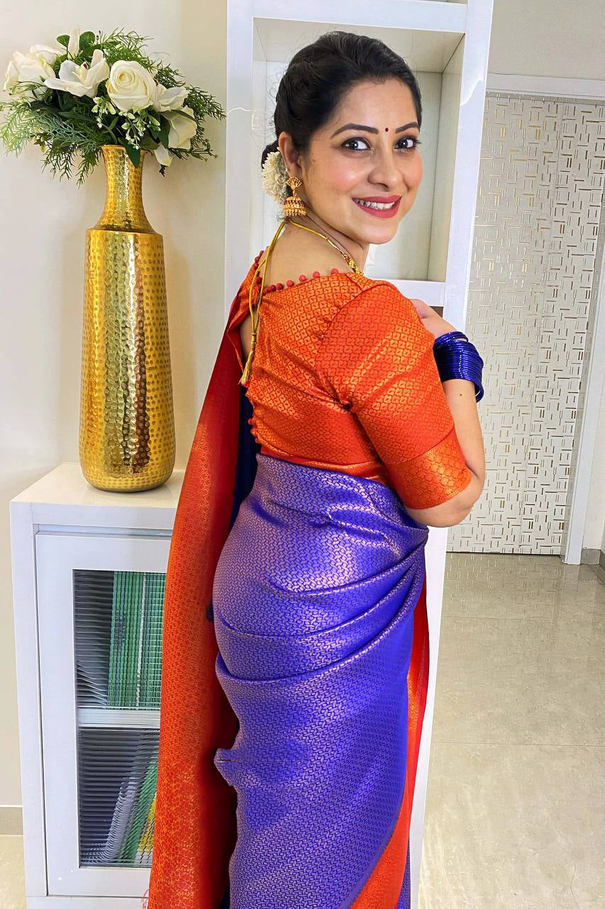 Invaluable Royal Blue Soft Silk Saree With Forbearance Blouse Piece