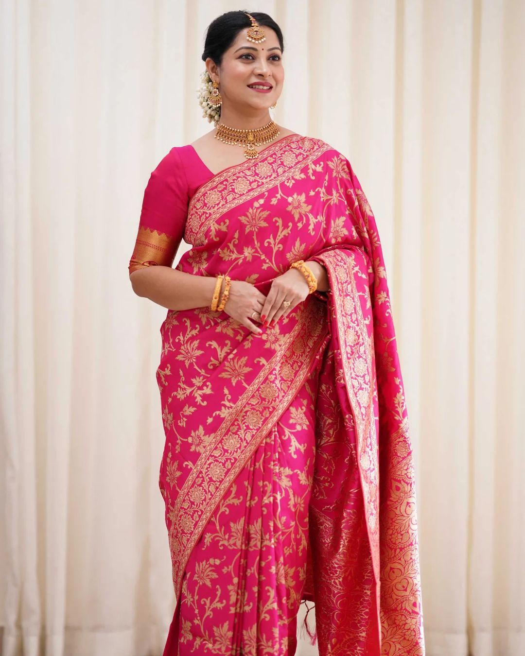 Propinquity Dark Pink Soft Silk Saree With Whimsical Blouse Piece