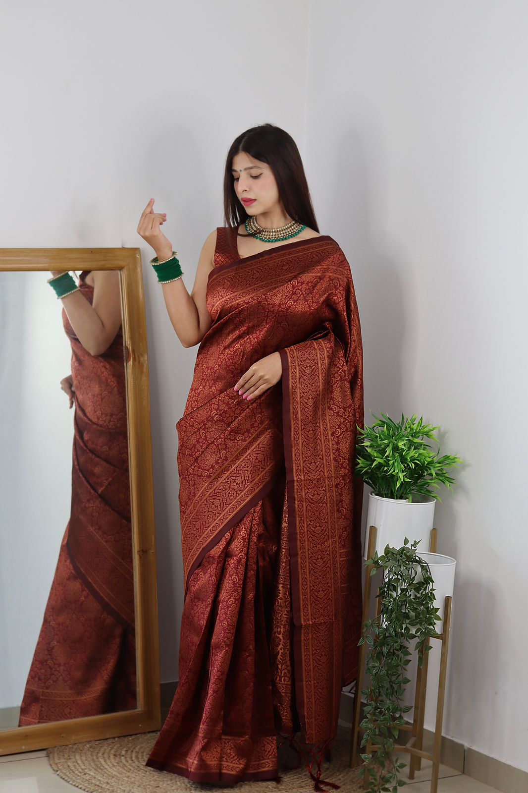 Whimsical Maroon Soft Silk Saree With Groovy Blouse Piece