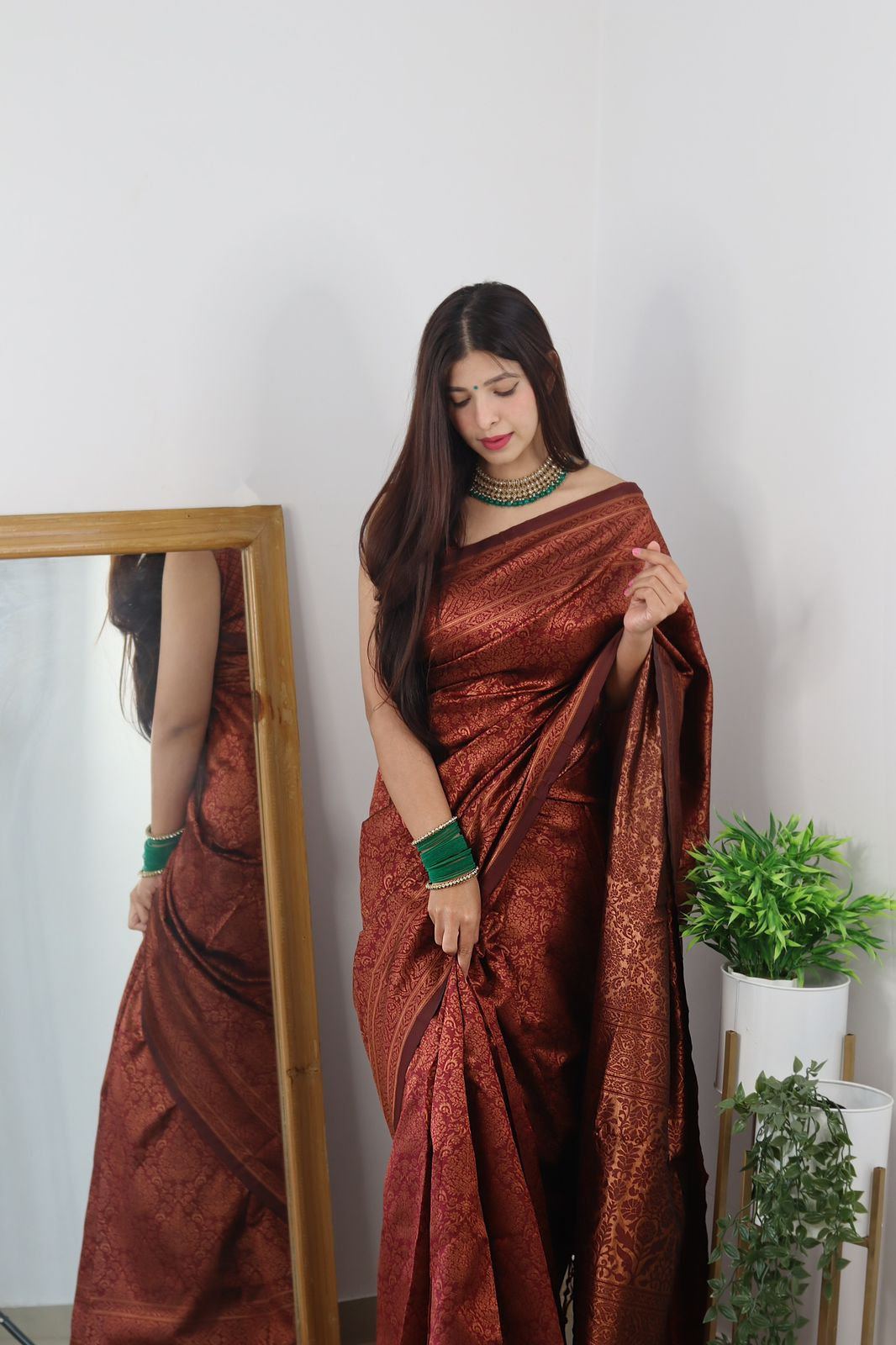 Whimsical Maroon Soft Silk Saree With Groovy Blouse Piece