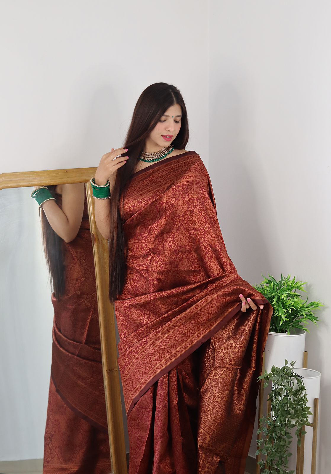 Whimsical Maroon Soft Silk Saree With Groovy Blouse Piece