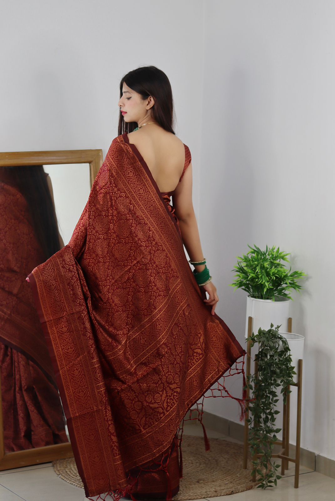 Whimsical Maroon Soft Silk Saree With Groovy Blouse Piece