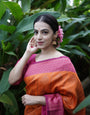 Splendorous Orange Soft Silk Saree With Petrichor Blouse Piece