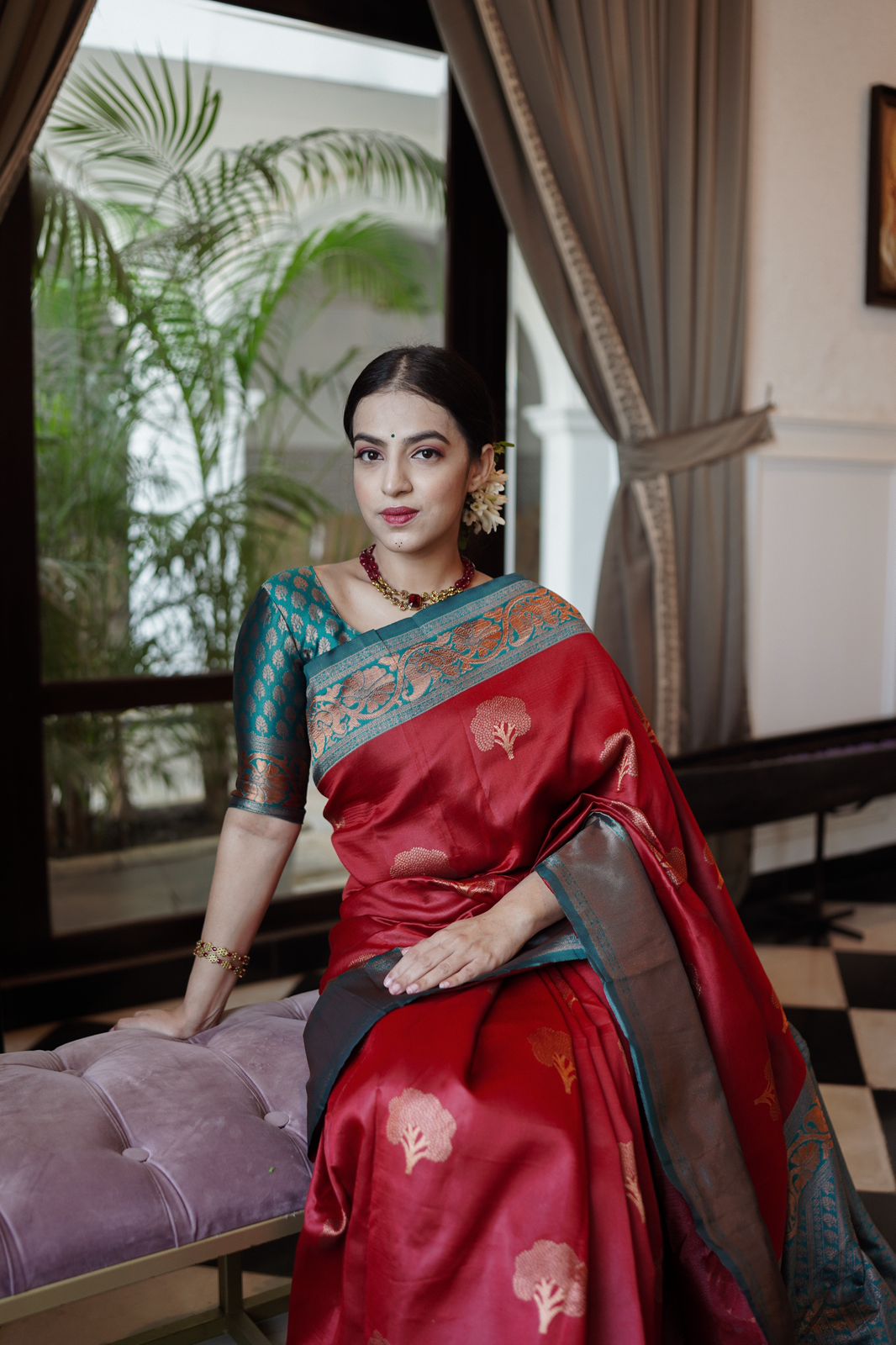 Felicitous Maroon Soft Silk Saree With Quintessential Blouse Piece