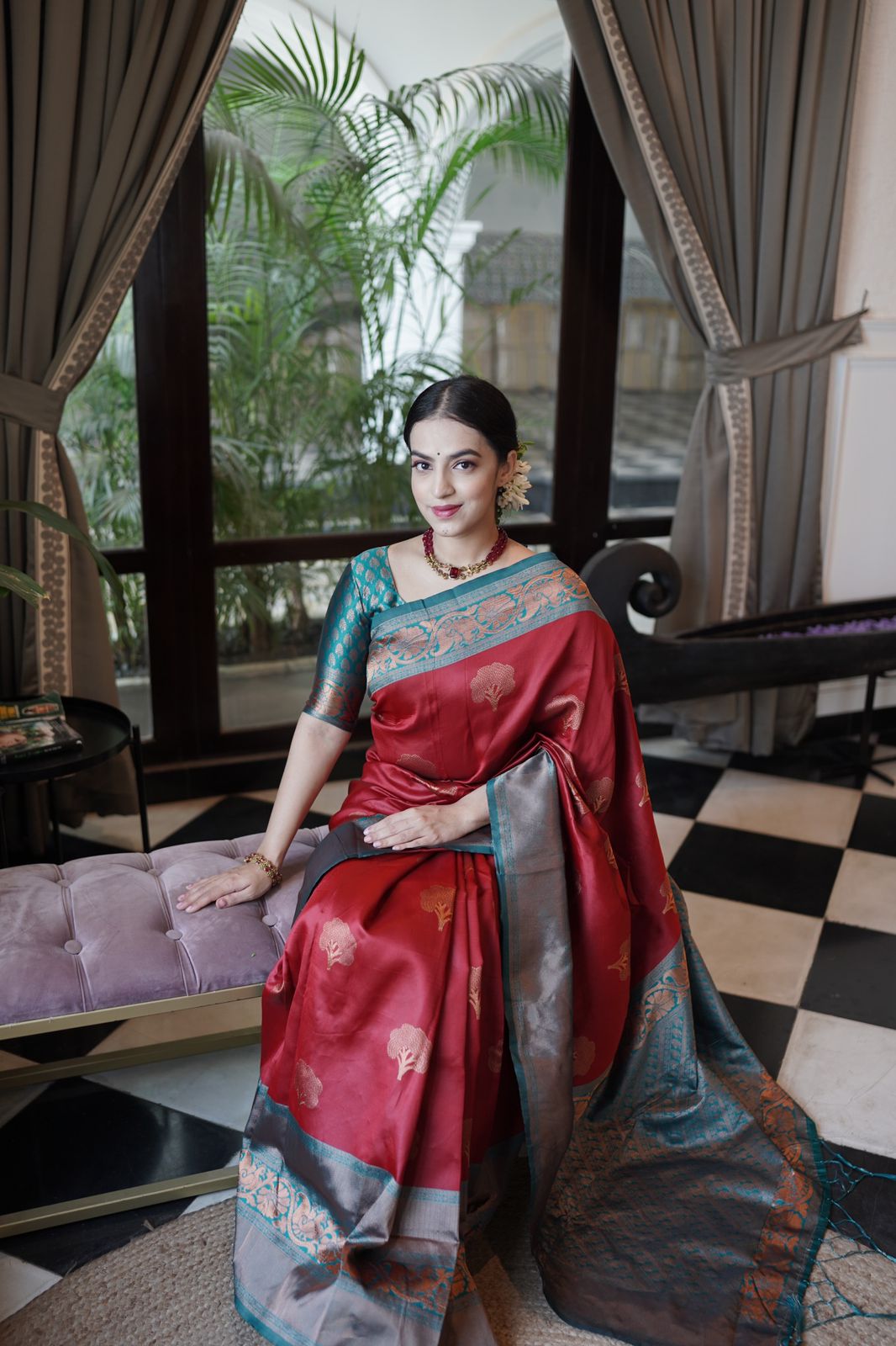 Felicitous Maroon Soft Silk Saree With Quintessential Blouse Piece