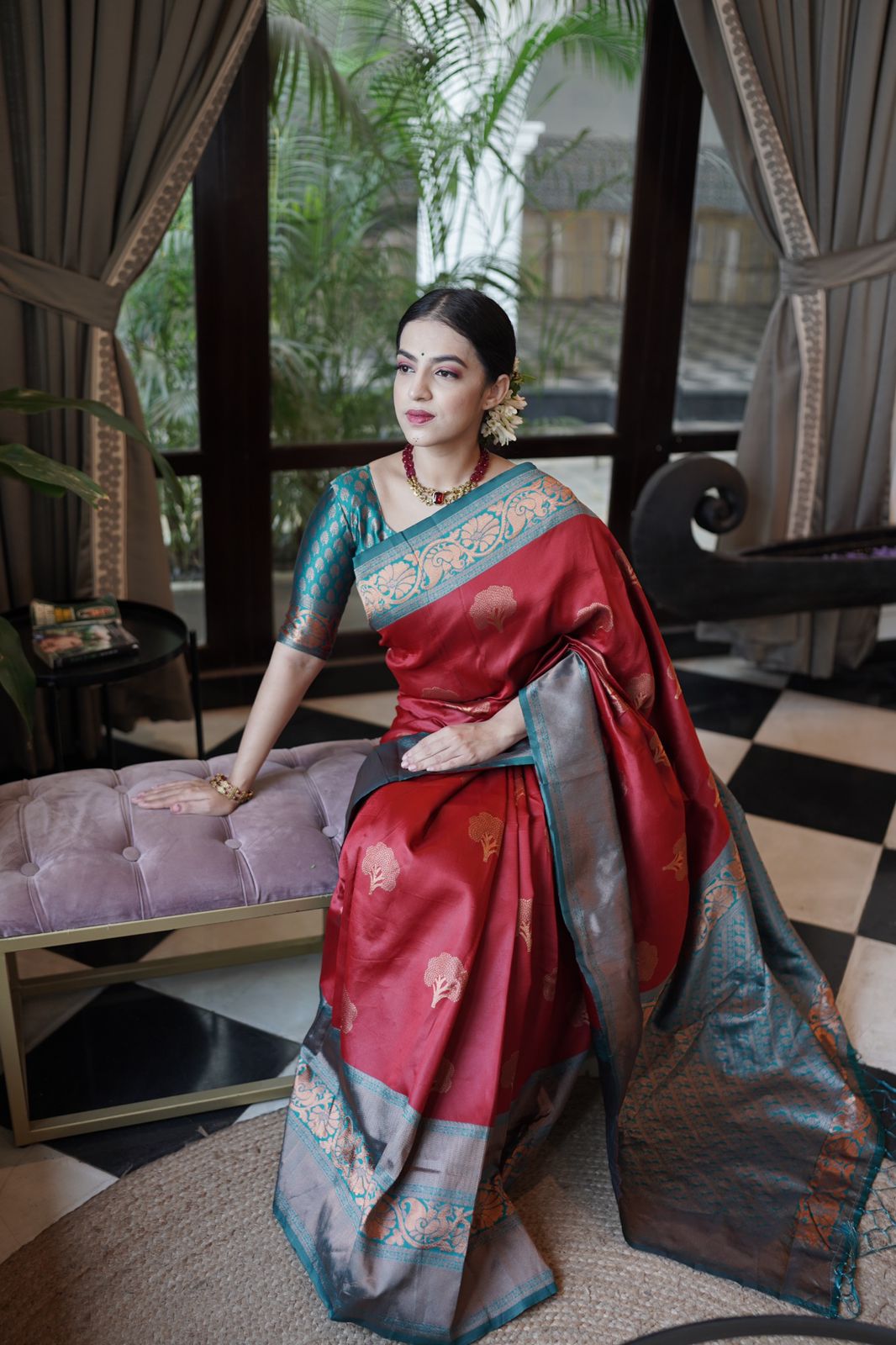 Felicitous Maroon Soft Silk Saree With Quintessential Blouse Piece