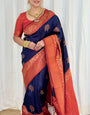 Engaging Navy Blue Soft Silk Saree With Pulsating Blouse Piece