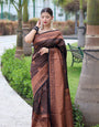 Trendy Black Soft Silk Saree With Engaging Blouse Piece