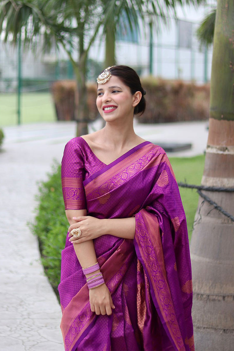 Sonorous Purple Soft Silk Saree With Smashing Blouse Piece