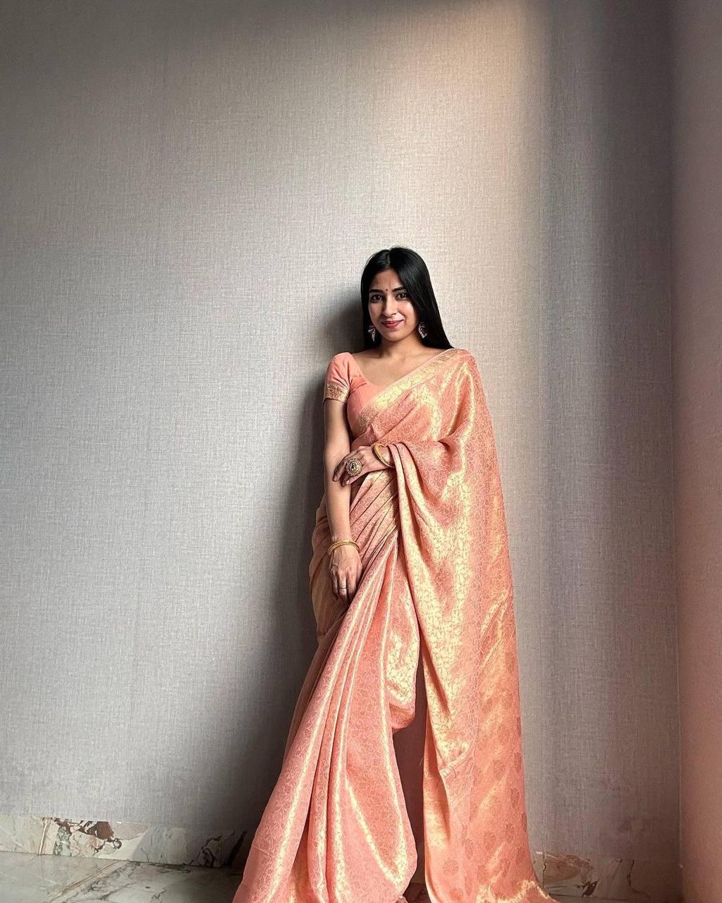 Murmurous Baby Pink Soft Silk Saree With Seraglio Blouse Piece