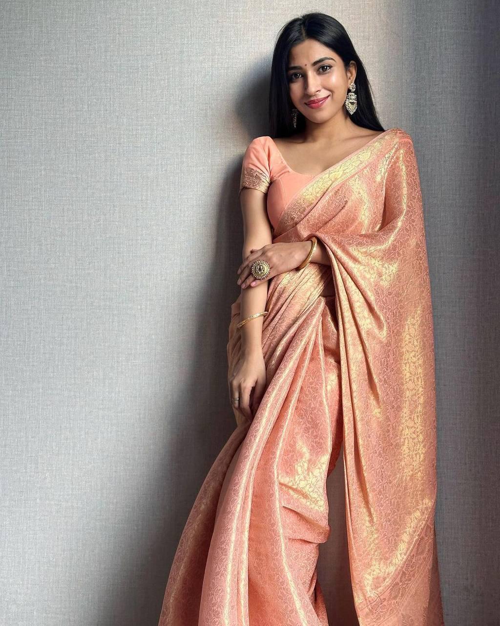 Murmurous Baby Pink Soft Silk Saree With Seraglio Blouse Piece