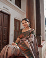 Imbrication Grey Soft Silk Saree With Prominent Blouse Piece