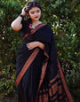 Pleasant Black Soft Silk Saree With Woebegone Blouse Piece