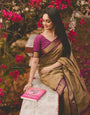 Ornate Dark Beige Soft Silk Saree With Radiant Blouse Piece