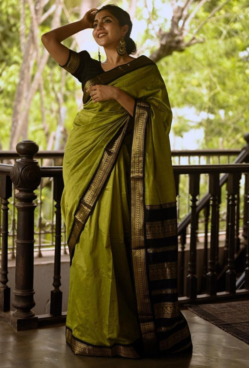 Radiant Mehndi Soft Silk Saree With Devastating Blouse Piece