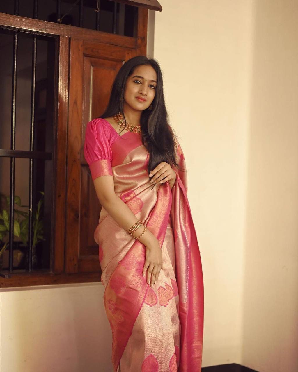 Embellished Peach Soft Silk Saree With Desirable Blouse Piece