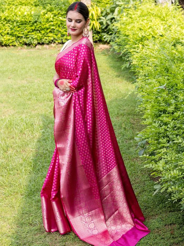 Felicitous Dark Pink Soft Silk Saree With Symmetrical Blouse Piece