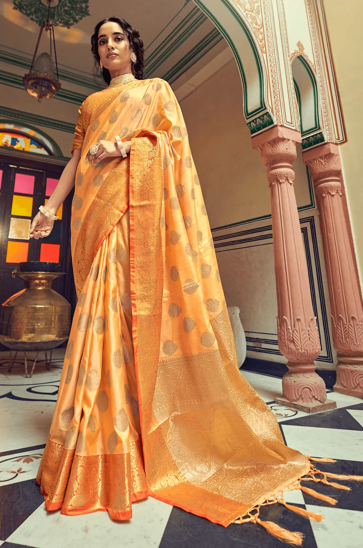 Scintilla Orange Soft Banarasi Silk Saree With Excellent Blouse Piece