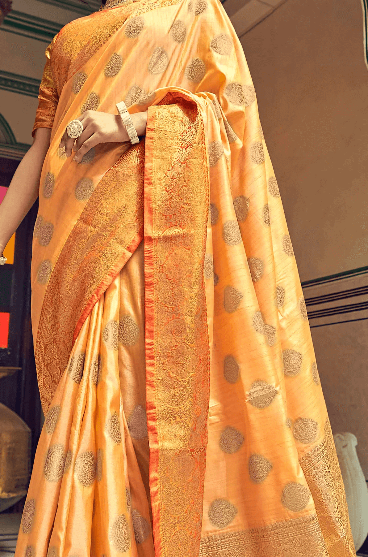 Scintilla Orange Soft Banarasi Silk Saree With Excellent Blouse Piece