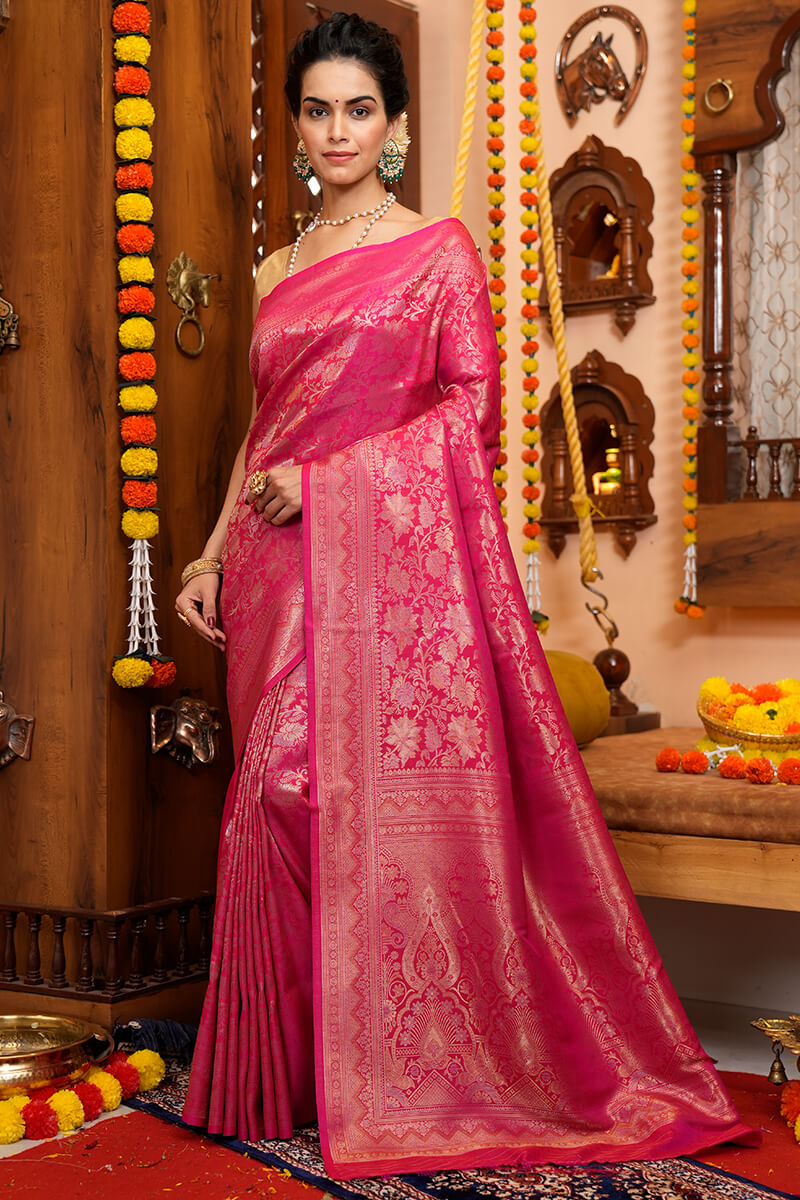 Desuetude Pink Soft Silk Saree With Exemplary Blouse Piece